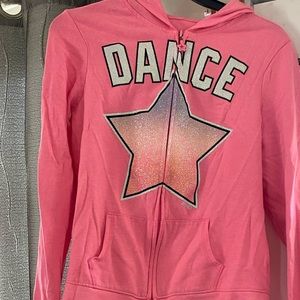 Pink justice zip up sweater